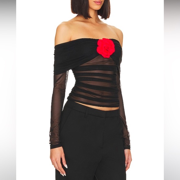 AMANDA UPRICHARD X Revolve Nellia Blouse Y2K Sheer Mesh 3D Rosette Top - Picture 3 of 16